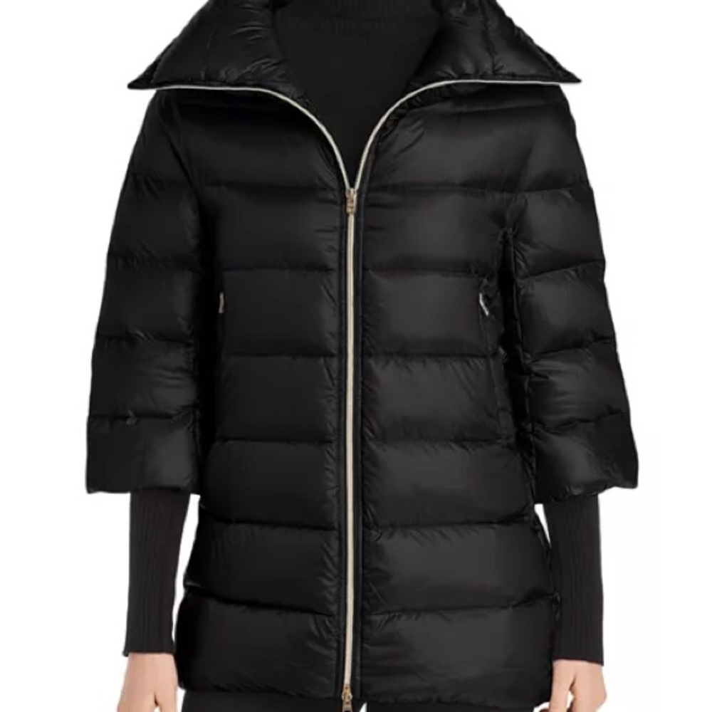 Annie P Cropped Sleeve Down Jacket In Black NWOT